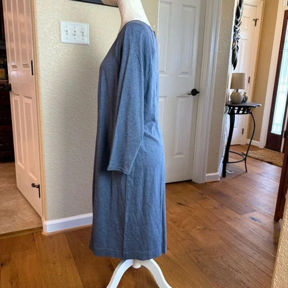 NWT J. Jill Seamed 3/4 Sleeve Cotton/Modal Jersey Knit Dress Heathered Blue Sz L - Picture 2 of 8